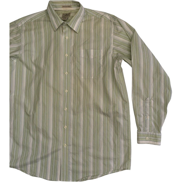 L.L. Bean Men's Size L Tall Button Up Striped Wrinkle Stain Resistant Shirt - Picture 9 of 14